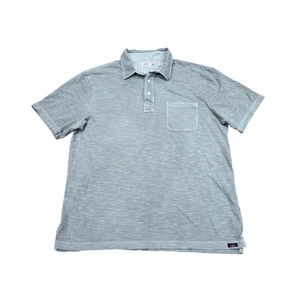 Faherty Brand Mens Slub Cotton Short Sleeve Polo Shirt Grey Large Chest Pocket